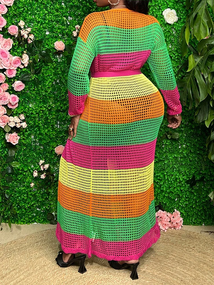 Plus-Size Color-Block Crochet Cardigan Dress for Women: Summer Fashion, Beach Cover-Up, Sexy Vacation Outfit for the Seaside 4