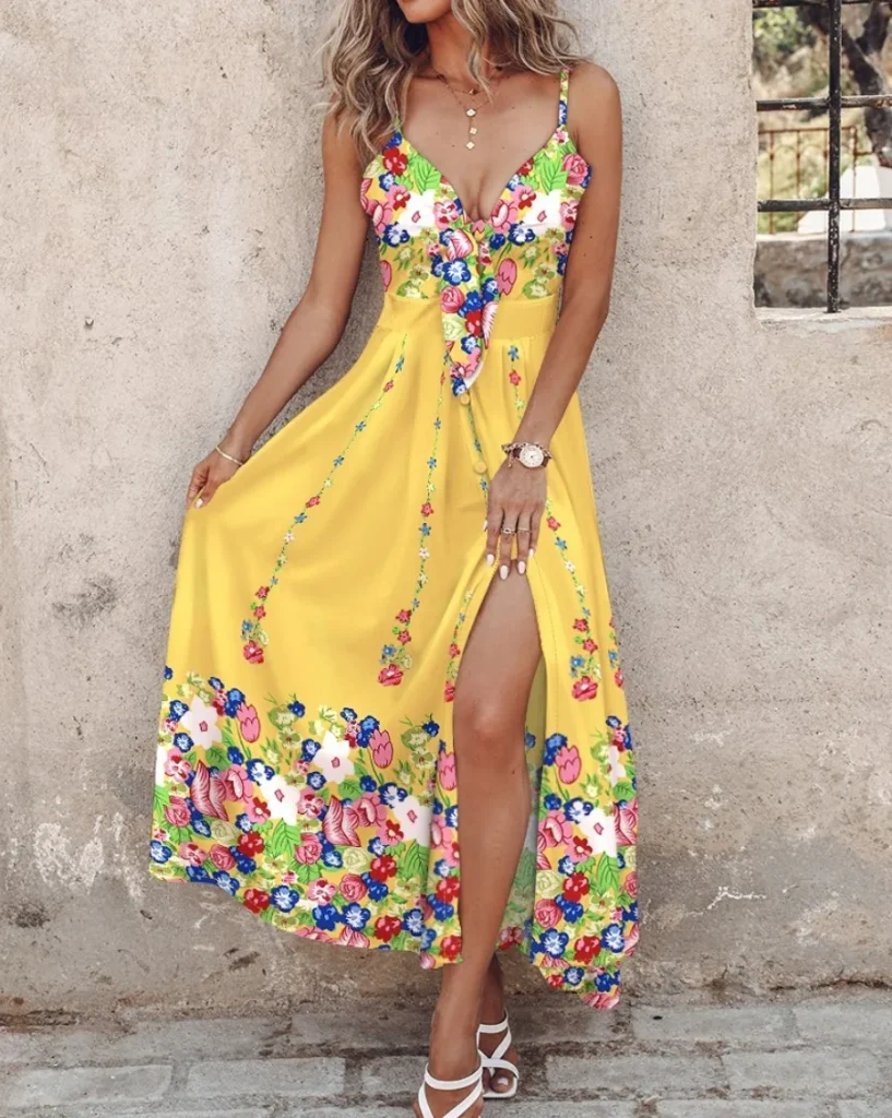 Women's Ombre Leaf Eyelet Strap Maxi Dress Elegant Hawaiian Vacation Sleeveless Summer 1