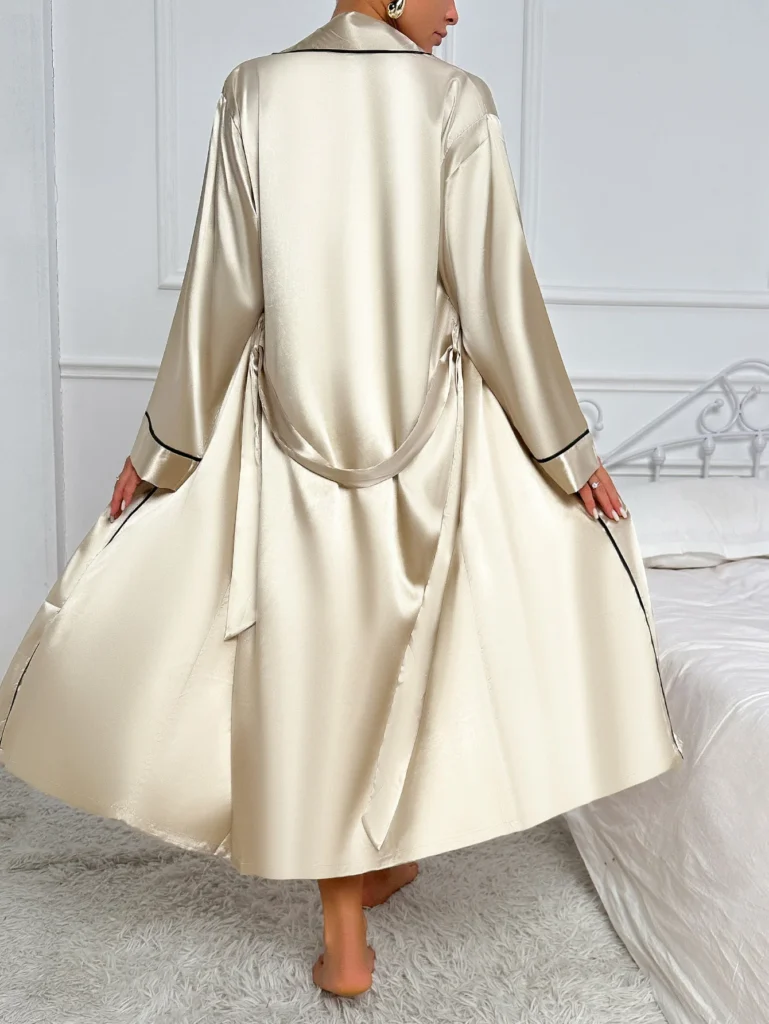 Women's Sexy Fashion 2 Piece Pajama Set  V-Neck Slip Dress with Long Robe Sleepwear 2