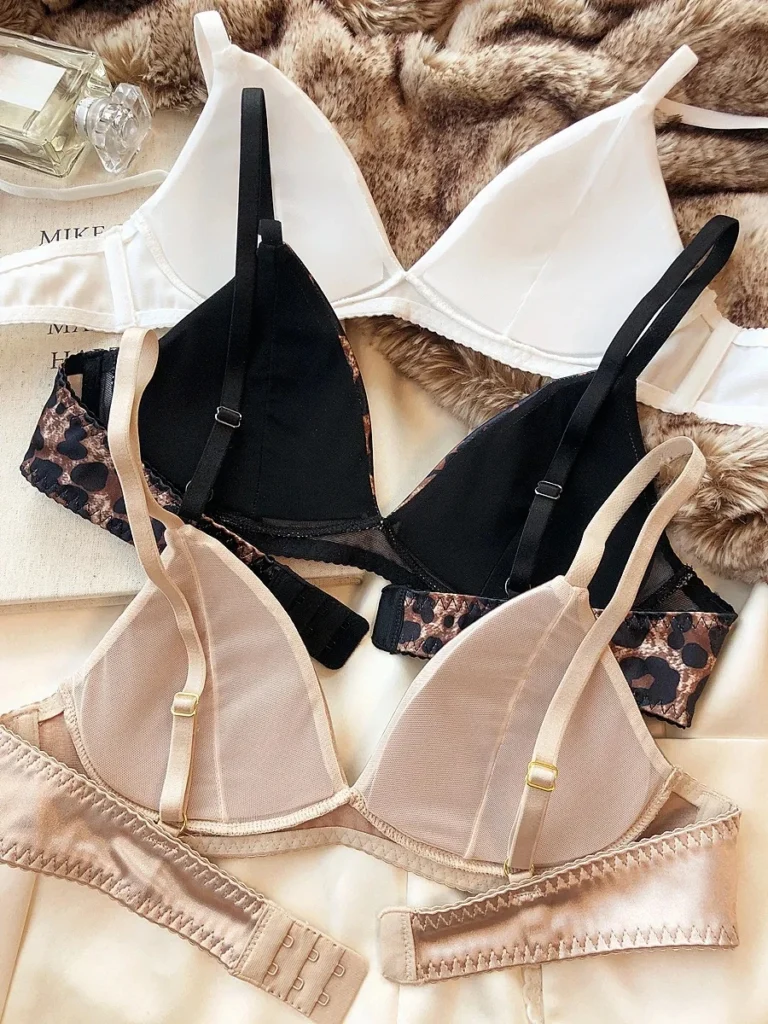 Summer Women Underwear Set Sexy Silken Triangle Cup Wireless Bras French Bralette Seamless Intimates Bra and Thong Lingerie Set 2