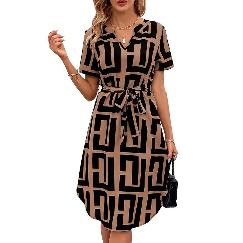 Casual Loose Printed Short Dresses for Women 2025 Fashion Summer Women's A-Line Midi Dress Elegant Vintage Female Dresses 5