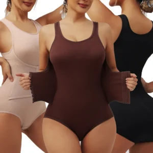 Women Bodysuit Shapewear with Zipper Belt Tummy Control Fajas Body Shaper Snap Crotch Waist Trainer Slimming Cincher Corset Tops
