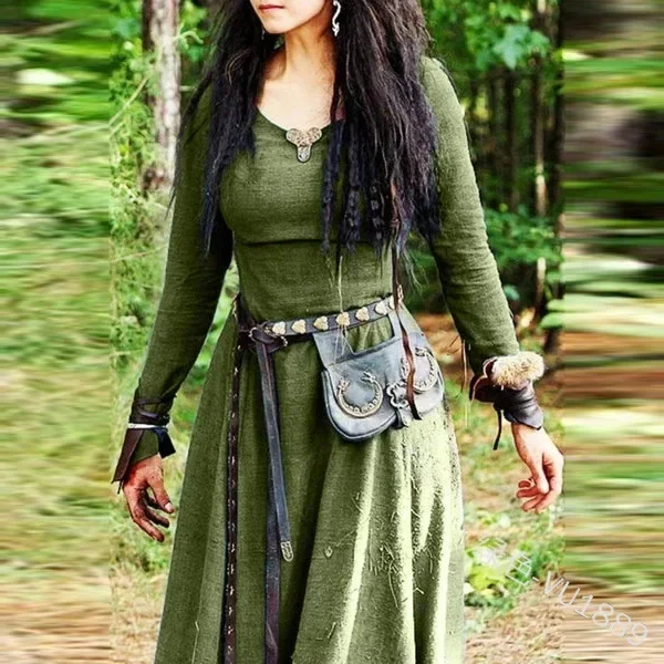 Retro Vintage Medieval Renaissance Dress Cosplay Costume Tunic Dress Viking Ranger Elven Women's Celtic Viking Halloween 4