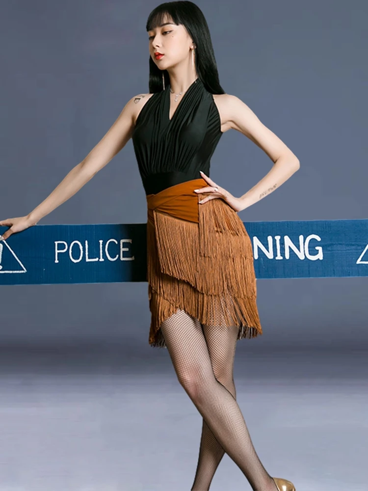 Adult Women's Latin Dance Practice Costume Skirt ter Ne Svel High Waist A-Line Long Dr Irregular Square Dance A... 3