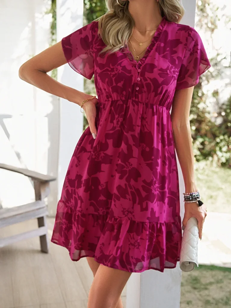 Dresses 2025 Spring/Summer New High End Light Luxury Style Short Sleeved V-Neck Mid Length Dress Slim Fit Leisure Beach Dress 6