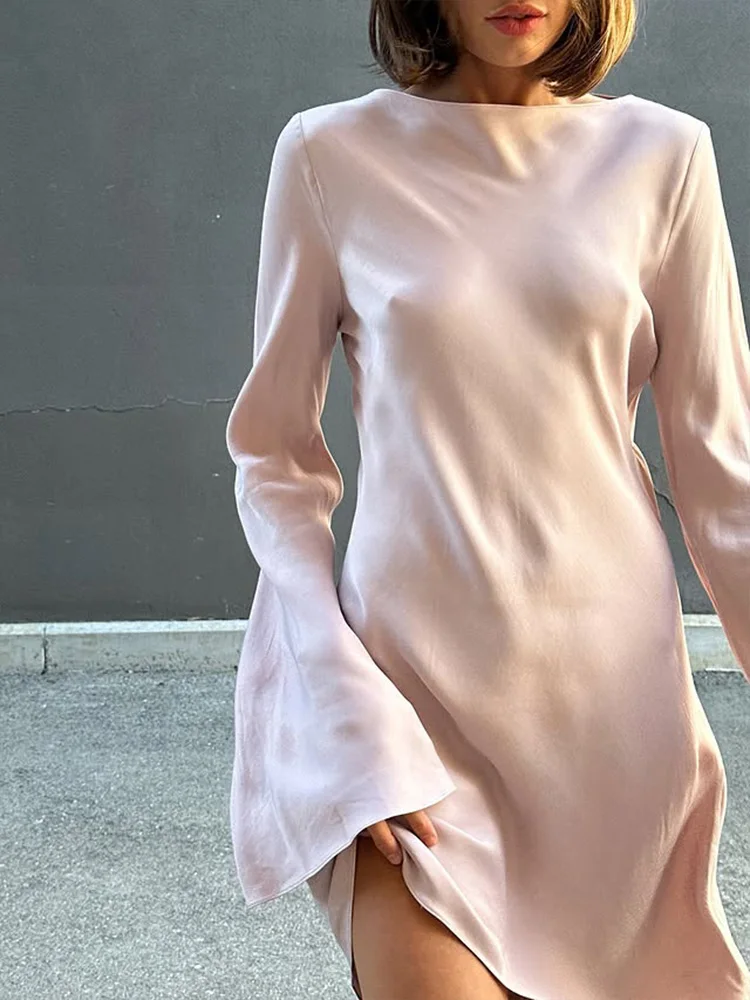 Ahagaga Fashion Women Dresses Solid Casual O-Neck Regular Long Full Sleeves Sheath Bodycon Basic Slim Fit Female Vestidos Robes 2