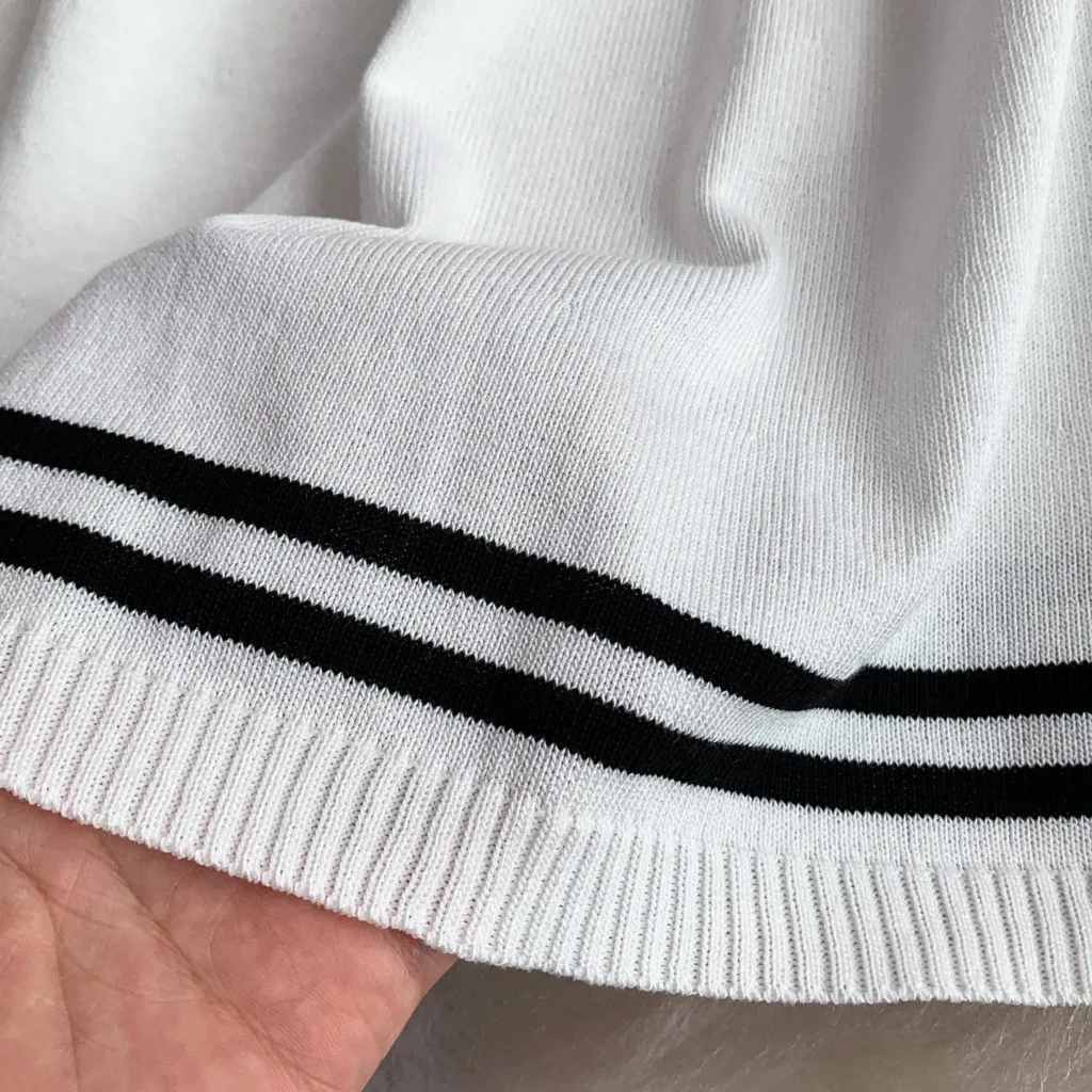Women's White Black Contrast Collar Tie Sundress Sleeveless Ribbed Knit Stretchy A Line Mini Dress Casual Summer Party Dress 6