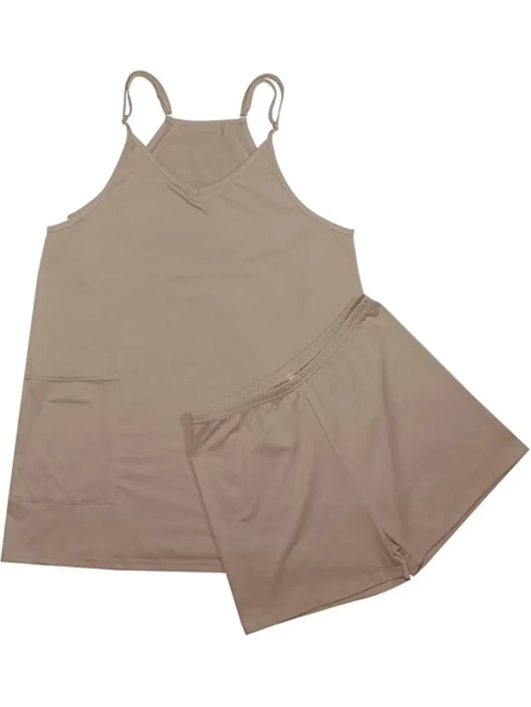 Women's Summer Sleeveless Mini Dress V Neck Spaghetti Straps Athletic Built-in Shorts Sundress 2
