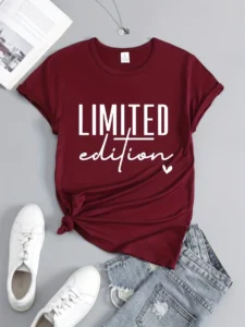 Women's Fashion T-Shirt Casual Limited Edition Graphic Tee Fashionable Letter Urban Style Print Women'S Round Neck T-Shirt