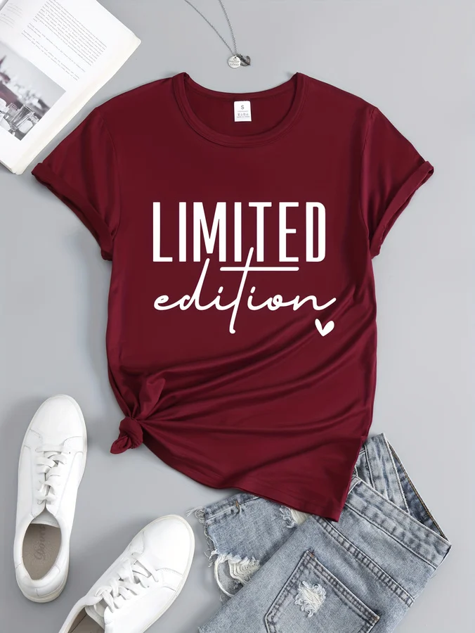 Women's Fashion T-Shirt Casual Limited Edition Graphic Tee Fashionable Letter Urban Style Print Women'S Round Neck T-Shirt 1