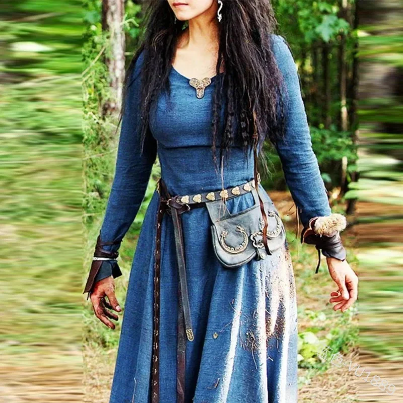 Retro Vintage Medieval Renaissance Dress Cosplay Costume Tunic Dress Viking Ranger Elven Women's Celtic Viking Halloween 2
