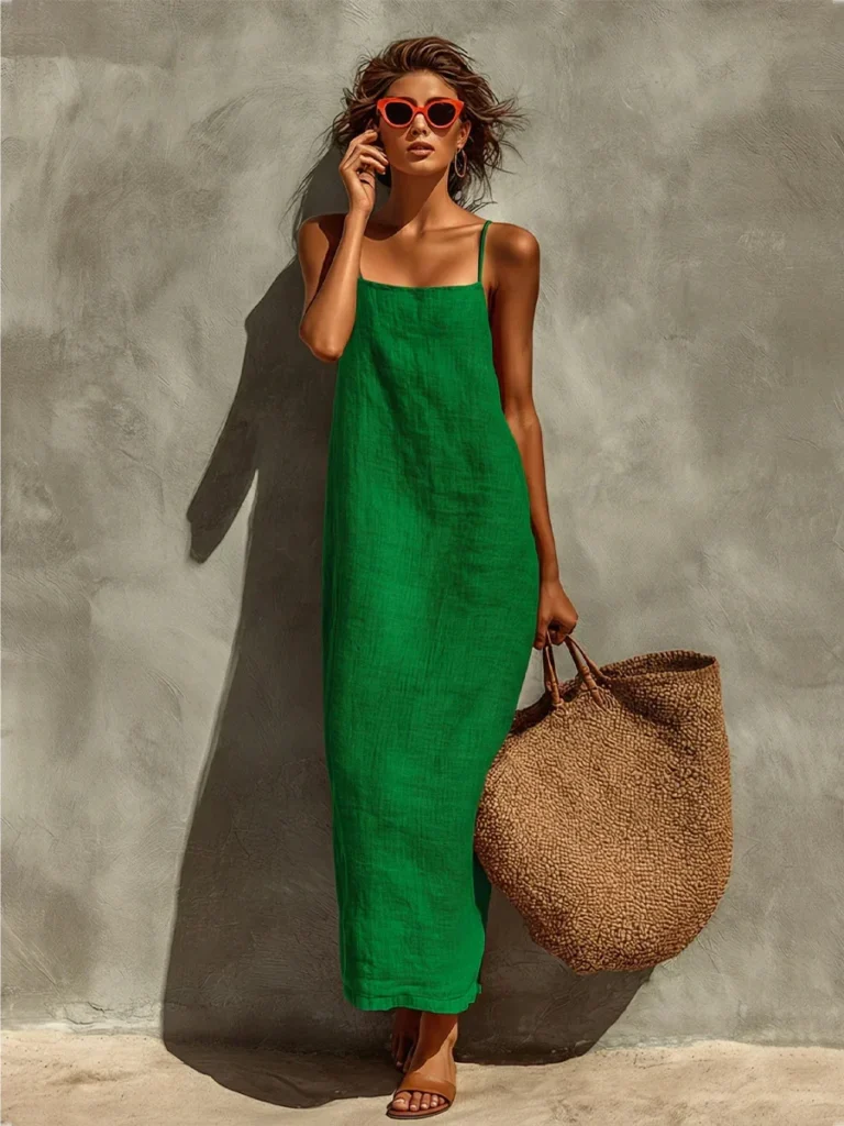 2026 Summer New Women Solid Color Spaghetti Strap Dress Loose Casual Comfortable Sundress 6