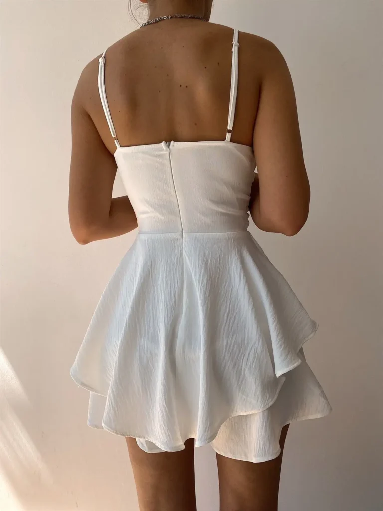 Slim Suspender Strap Sexy Dresses Y2k Solid Ruffles Rompers Summer Casual Threaded Slip Playsuits Female Elegant Clothes 4