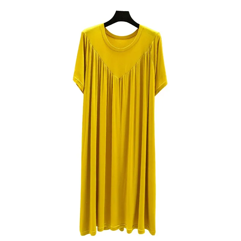 Loose plus Size Sp Dr Modal Women's Summer Thin Home Gown Skirt Sle round Ne ort Sve Long Dr Korean Sle 5