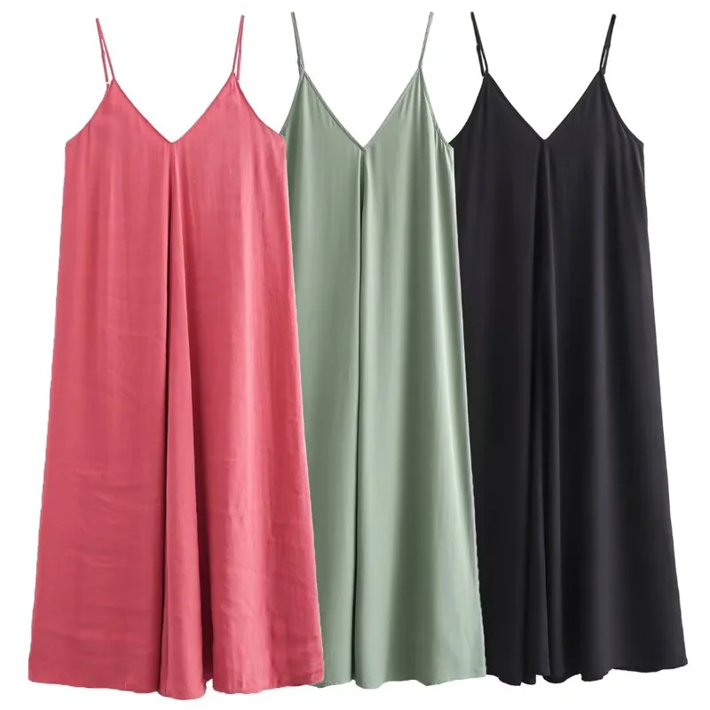 HXAO 2025 Women's Slip Dress Summer Green Red Black Dress Casual V-Neck Backless Long Dresses Sleeveless Vestidos Resort Dresses 2