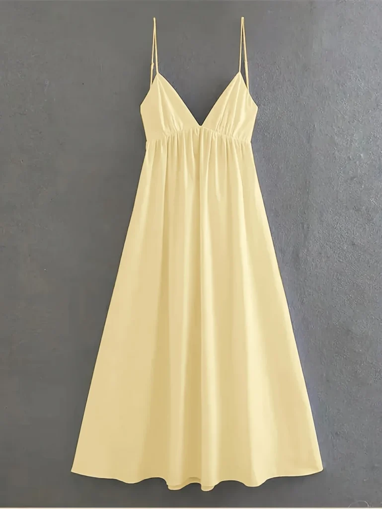 Women's Summer Vacation Solid Color Backless Thin Strap Dress 5