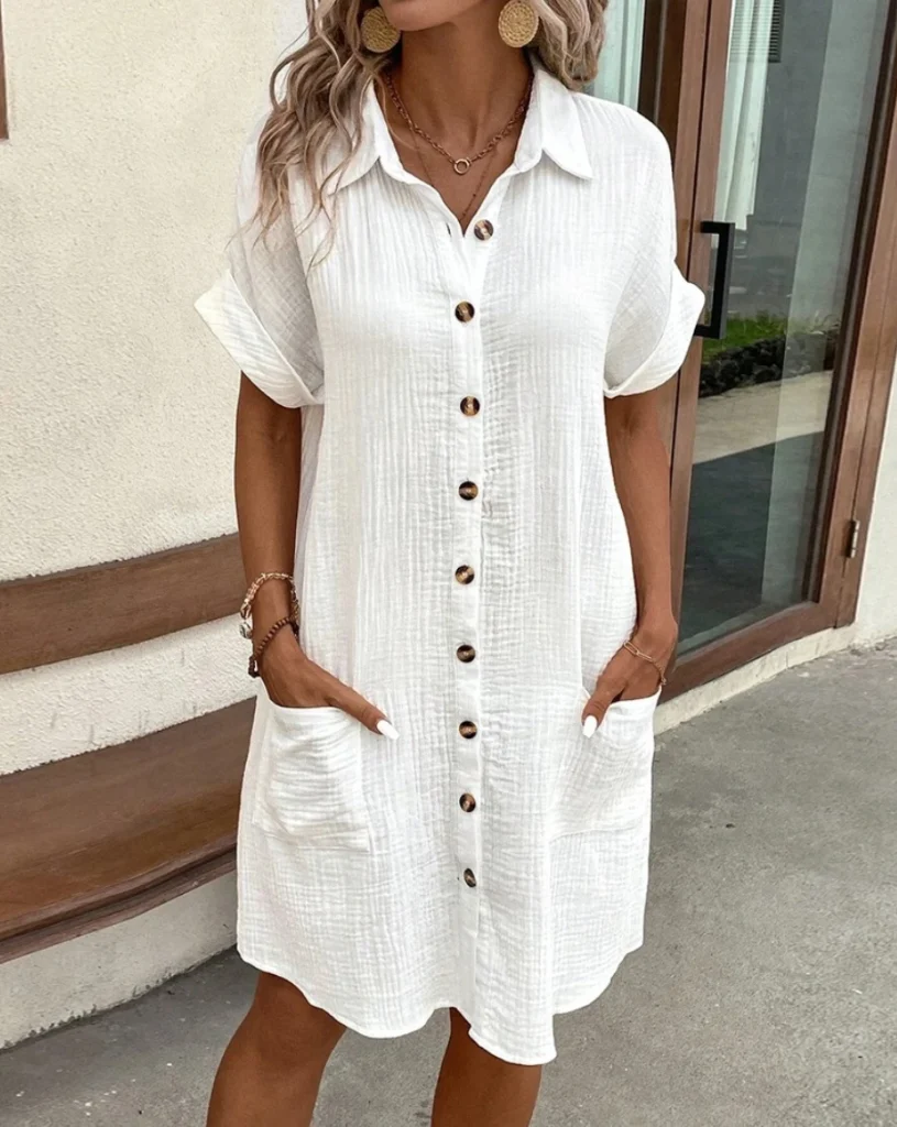 Vintage Women Solid Mini Dress Summer Fashion V-neck Three Quater Sleeve Cotton Linen Dress Ladies Casual Holiday Vestidos 1