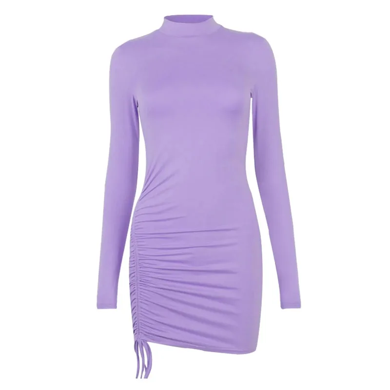 Female Dresses Outfits Women'S Dress Long Sleeve Solid Color Drawstring O-Neck Tight-Fitting Vestidos De Fiesta Elegantes 2025 6
