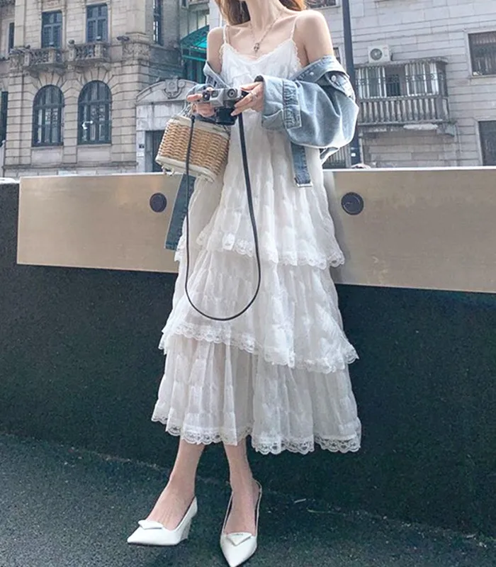 Summer Befree Long Vintage Casual Ruffles Elegant Maxi Strap Camis Silky Beach Lace Elegant Party Dress Vestidos Sexy Women 3
