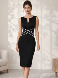 Womens Elegant Work Office Knee Length Summer Sleeveless Pencil Casual Cocktail Party Bodycon Sheath Dress Vestidos