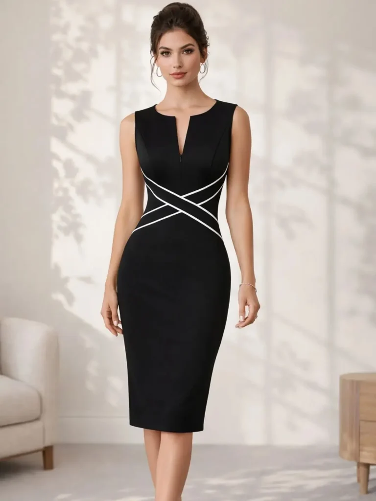 Womens Elegant Work Office Knee Length Summer Sleeveless Pencil Casual Cocktail Party Bodycon Sheath Dress Vestidos 1