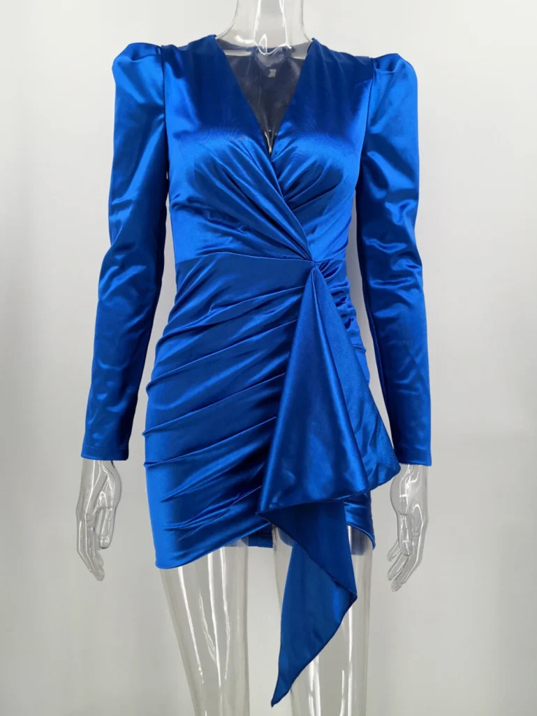 Sexy elegant long sleeve party midi evening dresses for women luxury satin birthday prom dresses woman mini summer dress vestido 3