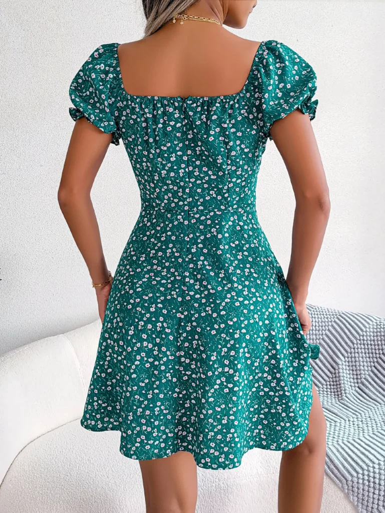Women Casual Square Neck Flare Short Sleeve Floral Dress Elegant A Line Dress for Spring Summer 2026 Fashion Woman Clothing 2