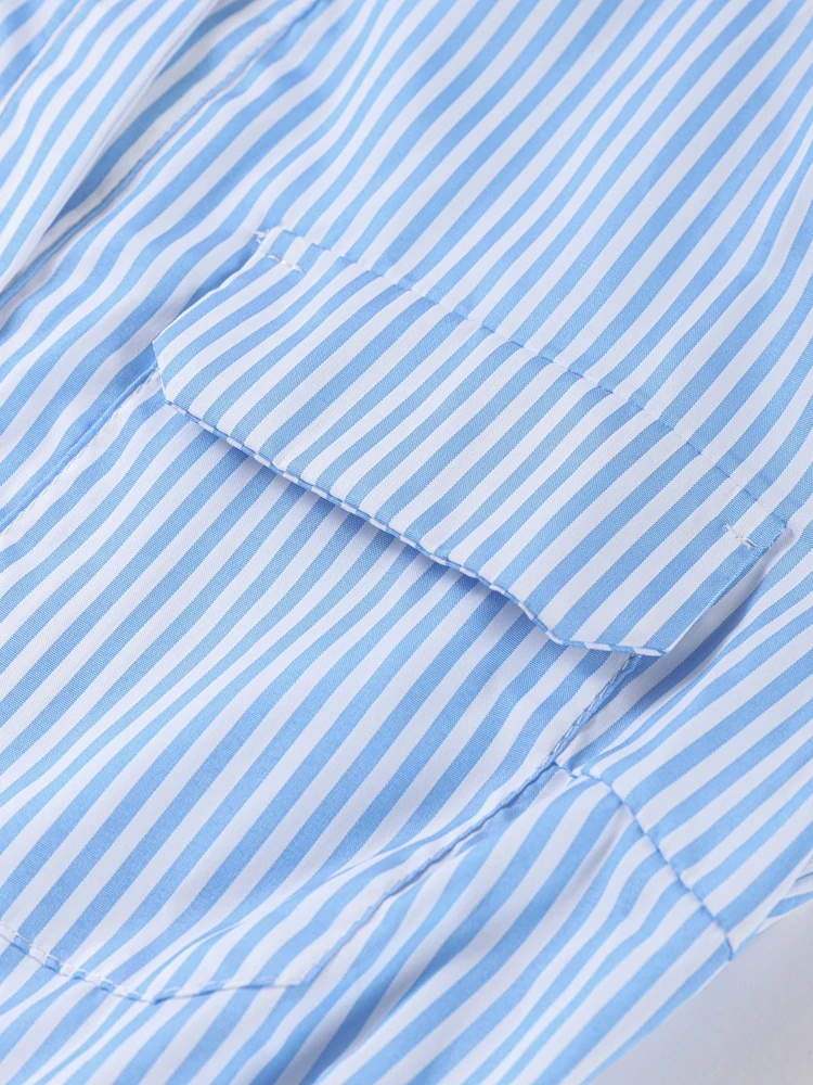 Elegant Women's Striped Long Dress Summer Lace Up Turn-Down Collar Single-breasted Blue A-line Dresses 2026 Lady Holiday Robes 6