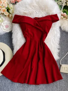 Summer Sexy One oulder A-Line Dr Slimming Pure Color High Waist ort Skirt Women's Faion Commute Korean Sle Folded