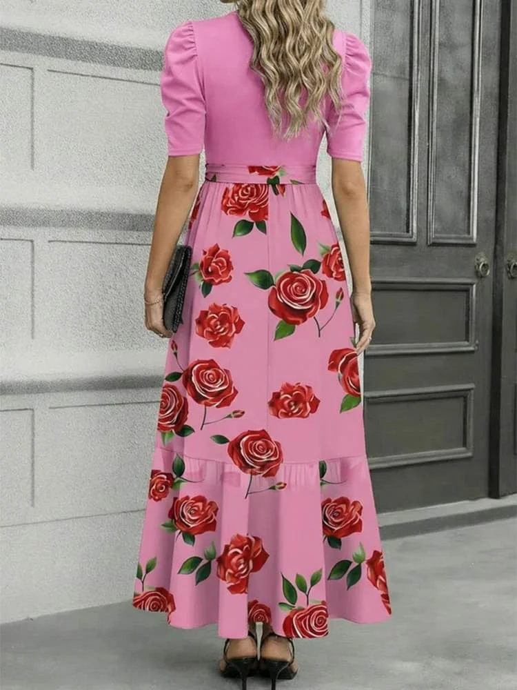 Autumn Winter Women Puff Sleeve Maxi Dress A Line Swing Long Dress For Holiday Dating Daily Occasion Wear 2