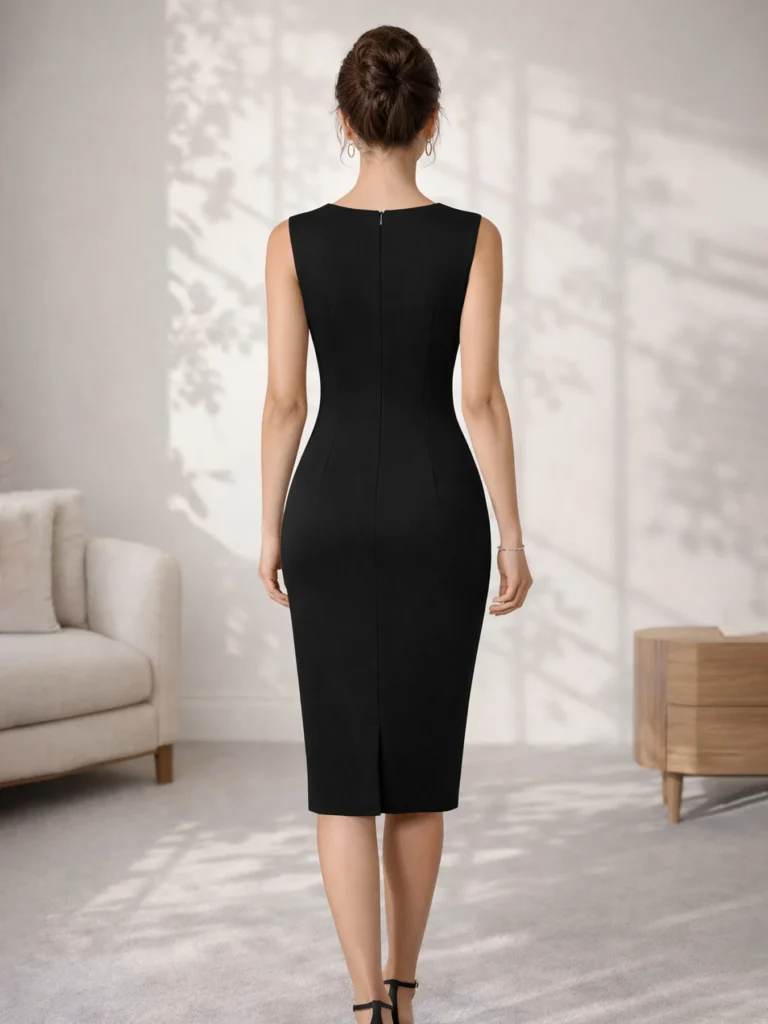 Womens Elegant Work Office Knee Length Summer Sleeveless Pencil Casual Cocktail Party Bodycon Sheath Dress Vestidos 2