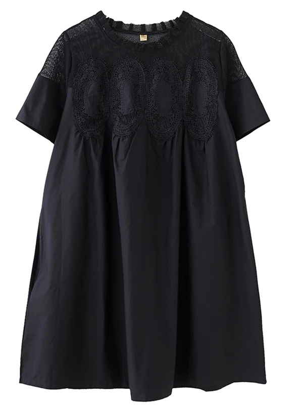 plus Size Summer Dr Lace Panel High Waist Princ Dr for Heavy Sister 200 Pou ort Sve mid Length Artistic Sle 5