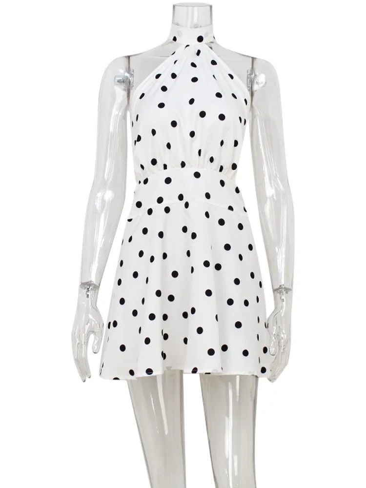 CNYISHE Dot Halter Lace-up Backless Sleeveless Fashion Outfits Sheath Women Dresses Holiday Elegant Female Trendy Sexy Club 6