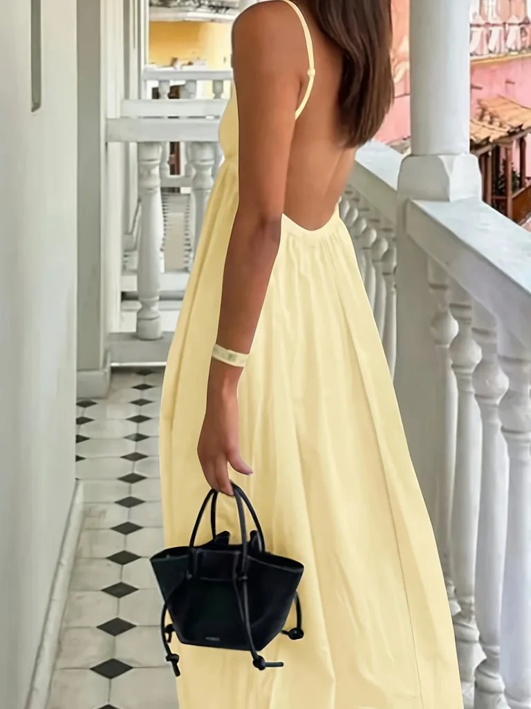 Women's Summer Vacation Solid Color Backless Thin Strap Dress 3