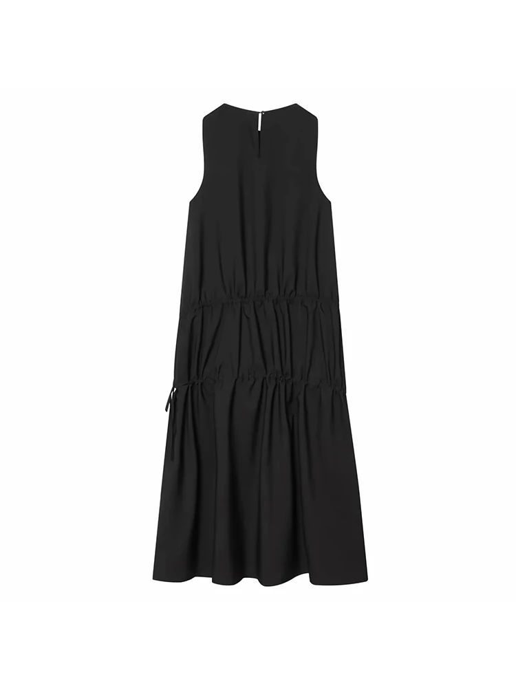 Women New Summer Sleeveless O-neck Long Dress Women's French Style Loose Vintage Bow Midi Dress Female Beach Dress Vestido 6