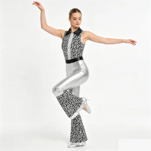 Studio 54 Metallic Flare Jumpsuit with Tiered Hem