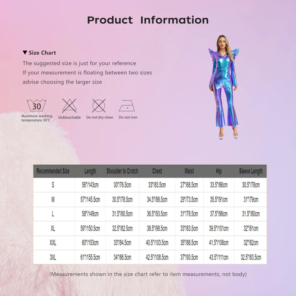 Women 70s Disco Hippie Cosplay Costume Long Sleeve Metallic Shiny Bell-bottom Jumpsuit Clubwear for Halloween Carnival Party 6