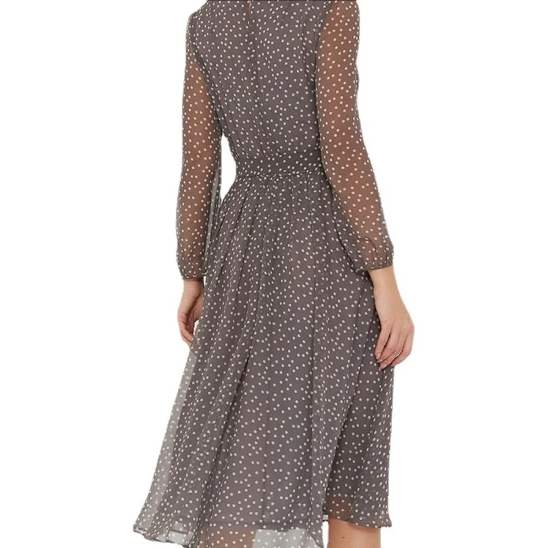 2026 Vintage Fashion Long Sleeve O-neck Chiffon Women Dress Autumn Polka Dot Print Elegant Dresses Spring Casual Evening Dress 5