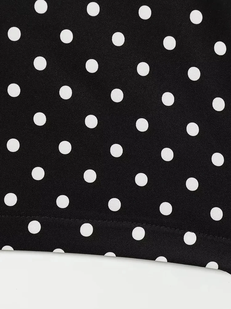 Women Retro Polka Dot Mini A-line Dress Women Elegant Stand Collar Puff Short Sleeve Short Dresses Lady Party Dress 6