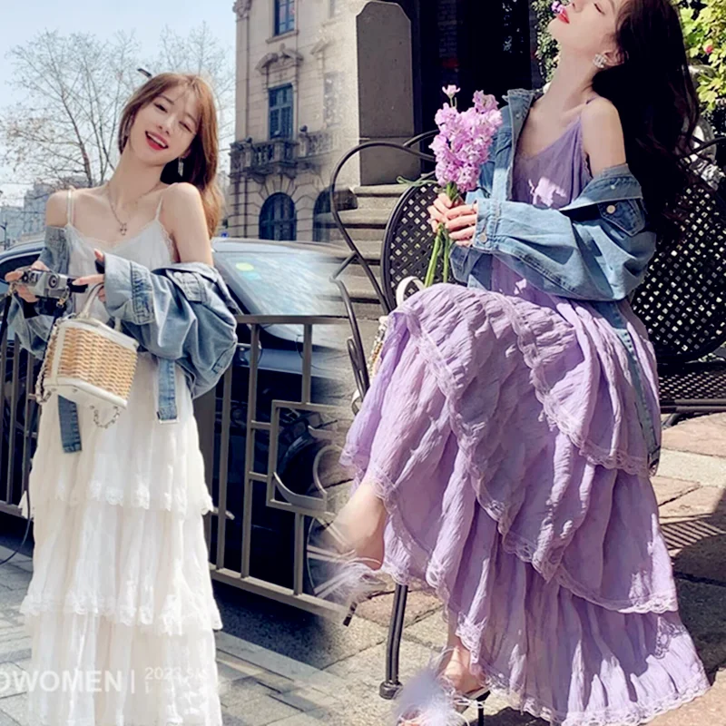 Summer Befree Long Vintage Casual Ruffles Elegant Maxi Strap Camis Silky Beach Lace Elegant Party Dress Vestidos Sexy Women 1