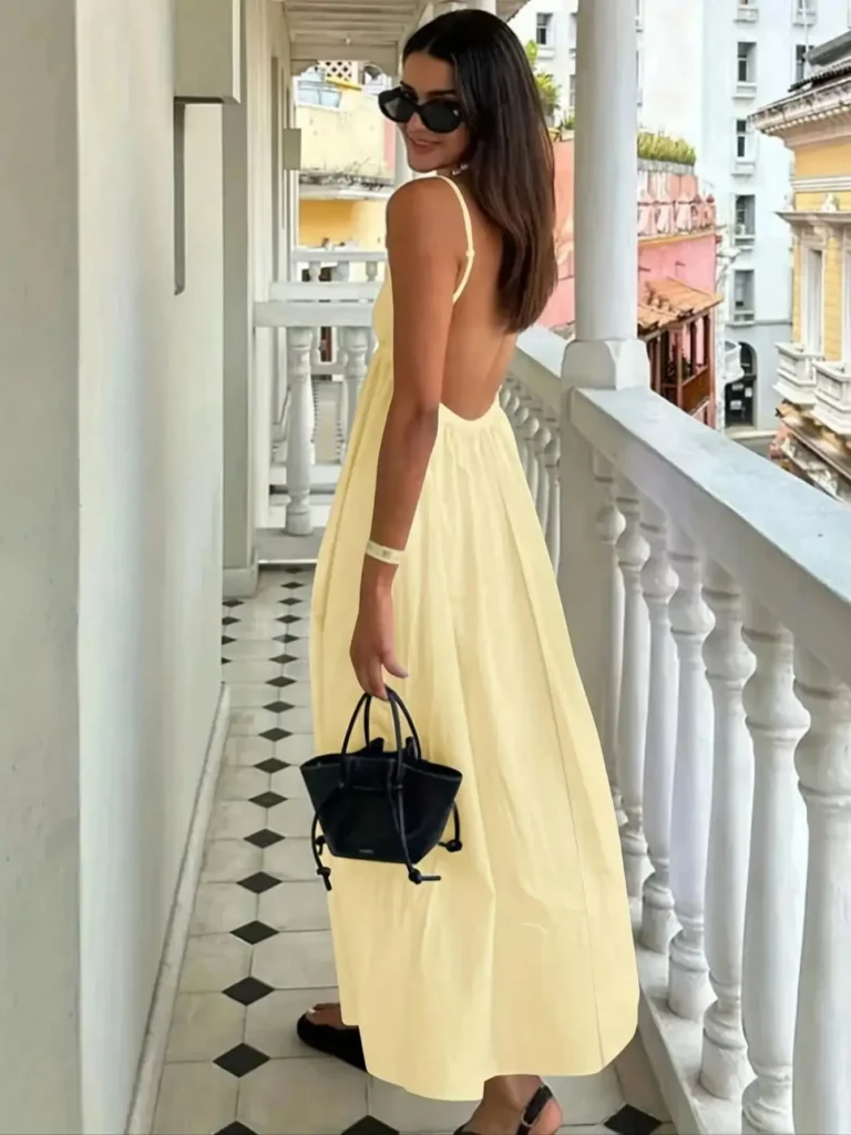 Women's Summer Vacation Solid Color Backless Thin Strap Dress 6