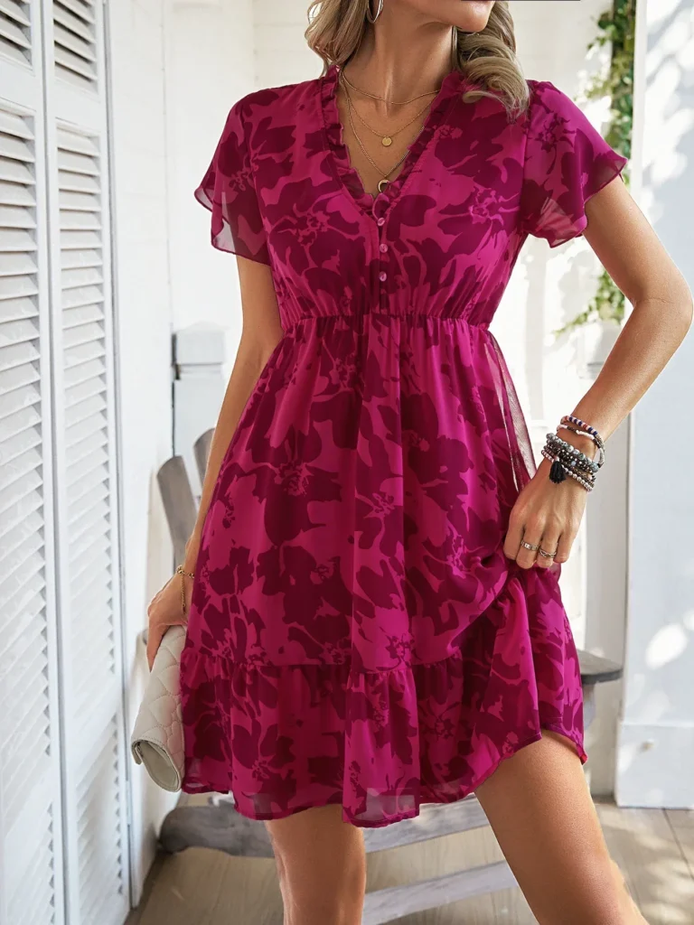 Dresses 2025 Spring/Summer New High End Light Luxury Style Short Sleeved V-Neck Mid Length Dress Slim Fit Leisure Beach Dress 4