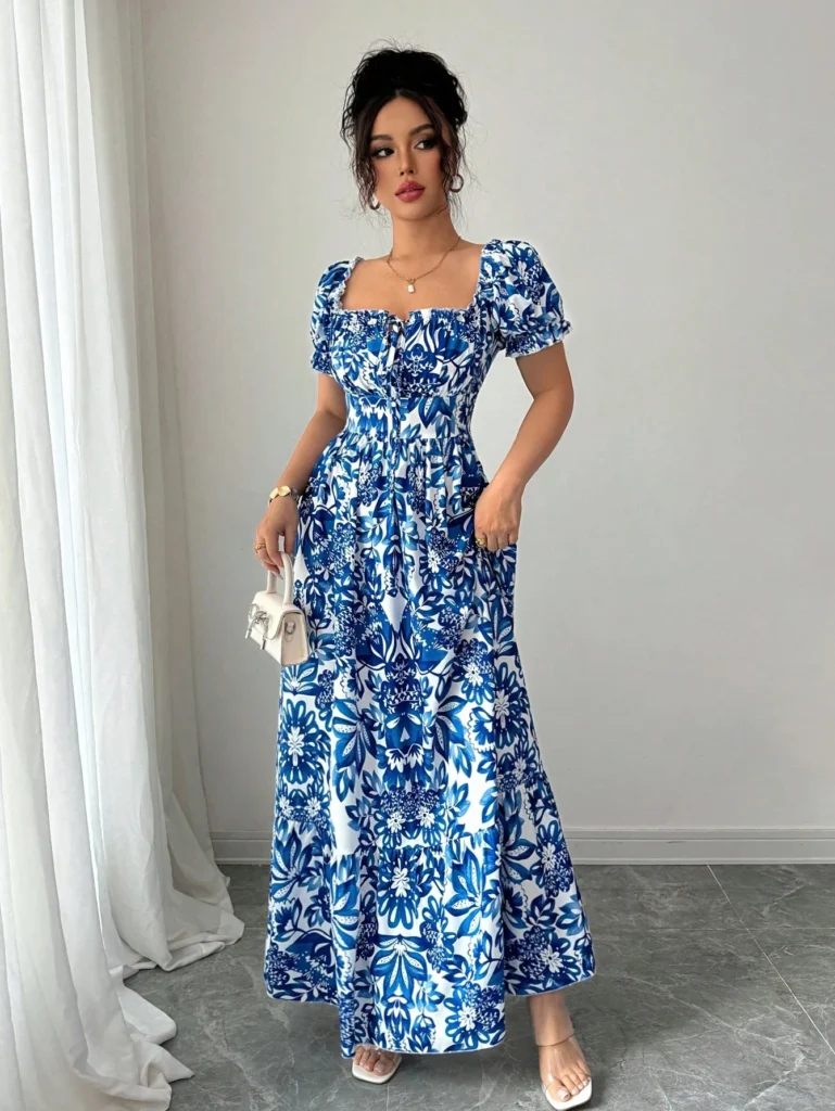 Women's Casual Dresses Puff Sleeve Floral Print Tie Front Dress  Boho Dress Vacation Beach Picnic Date Party Summer Dress 6