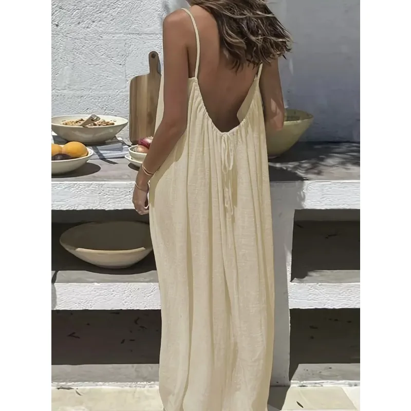 2026 Loose-Fit Spaghetti Strap Dress Women's Casual Homewear Summer Dress Solid-Color Vacation Cool Homewear 6