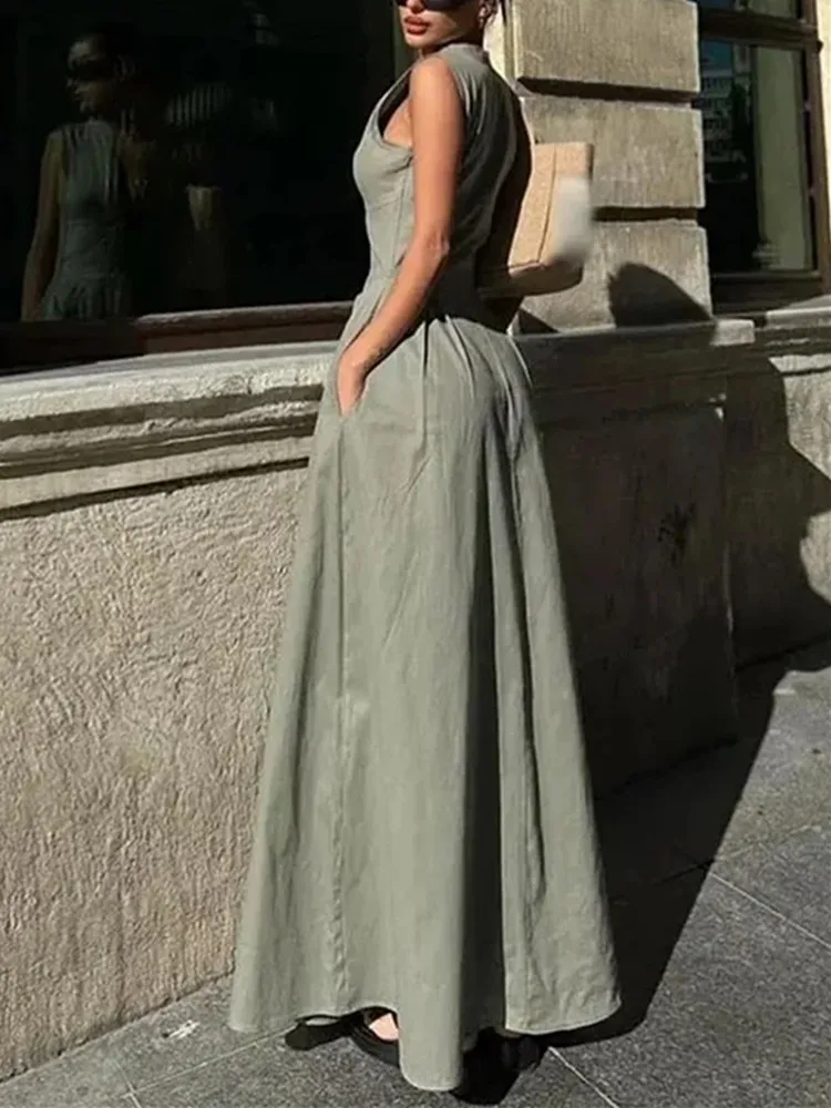 MUJER Zipper Long Dress Woman Pleated Sleeveless Bodycon Dress Summer Elegant Party Dresses For Women 2025 New Midi Dresses 6