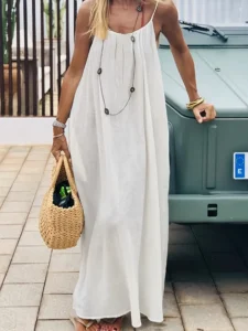 2026 Summer Casual Spaghetti Strap Long Dress Women Comfortable Sleepwear Loose Homewear Vacation Sleeveless Backless Dresses