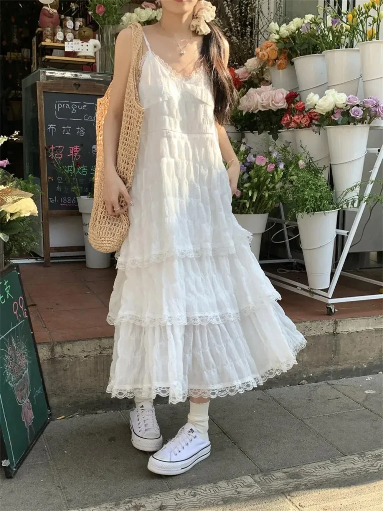 Summer Befree Long Vintage Casual Ruffles Elegant Maxi Strap Camis Silky Beach Lace Elegant Party Dress Vestidos Sexy Women 4
