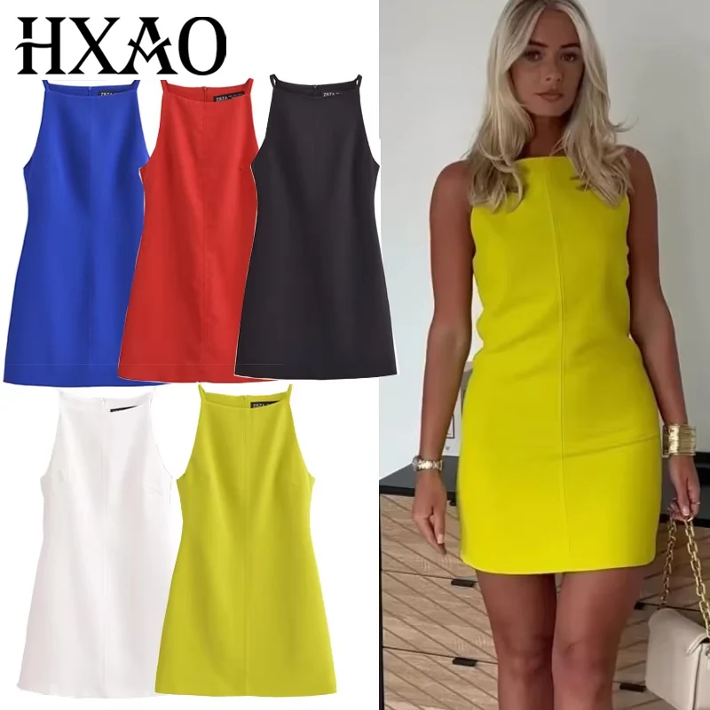 HXAO New White Black Dress Women Off Shoulder Halter Short Dresses Summer Elegant Party Dresses Bodycon Red Blue Mini Dress 1
