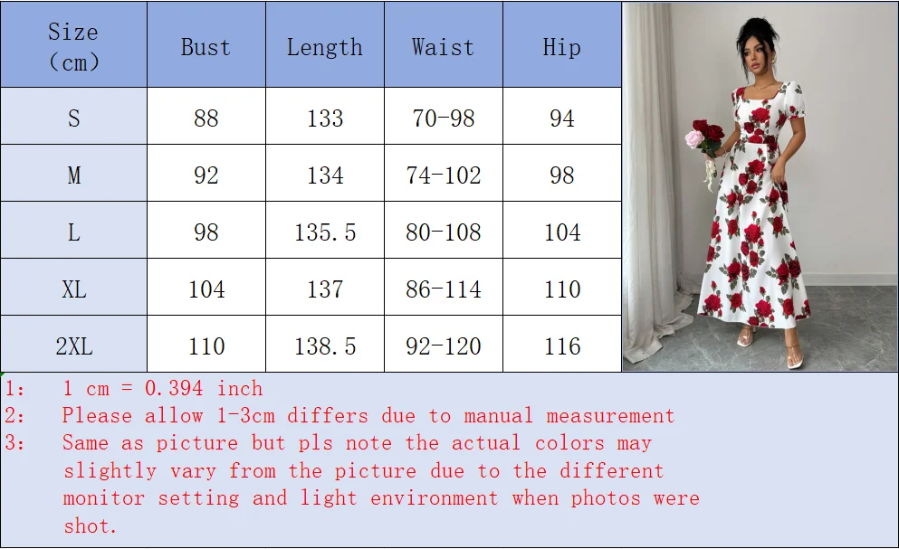 Women Rose Floral Print Maxi Dresses Square Neck Puff Short Sleeve Back Smocked Elastic Waist Flowy A Line Summer Vacation Dress 6