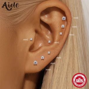 Aide Mini 2/3/4mm Moissanite Earring For Women 925 Sterling Silver Earring INS Trend Wedding Ear Studs Jewelry Brincos De Pratas